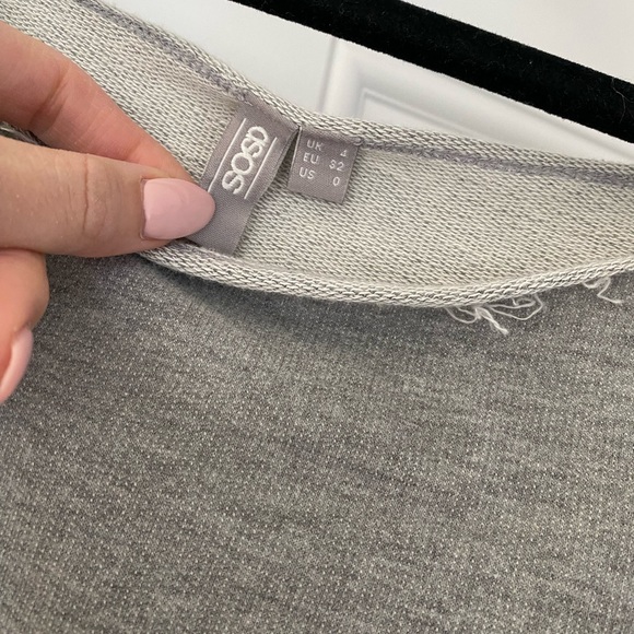 ASOS Raw Edge Off Shoulder gray lounge Sweatshirt top size 0 - Picture 2 of 12